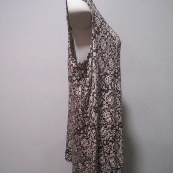 Per Seption Concept Sleeveless Womens XL Geometric Tan Brown Smocked Stretch Top - Picture 5 of 7